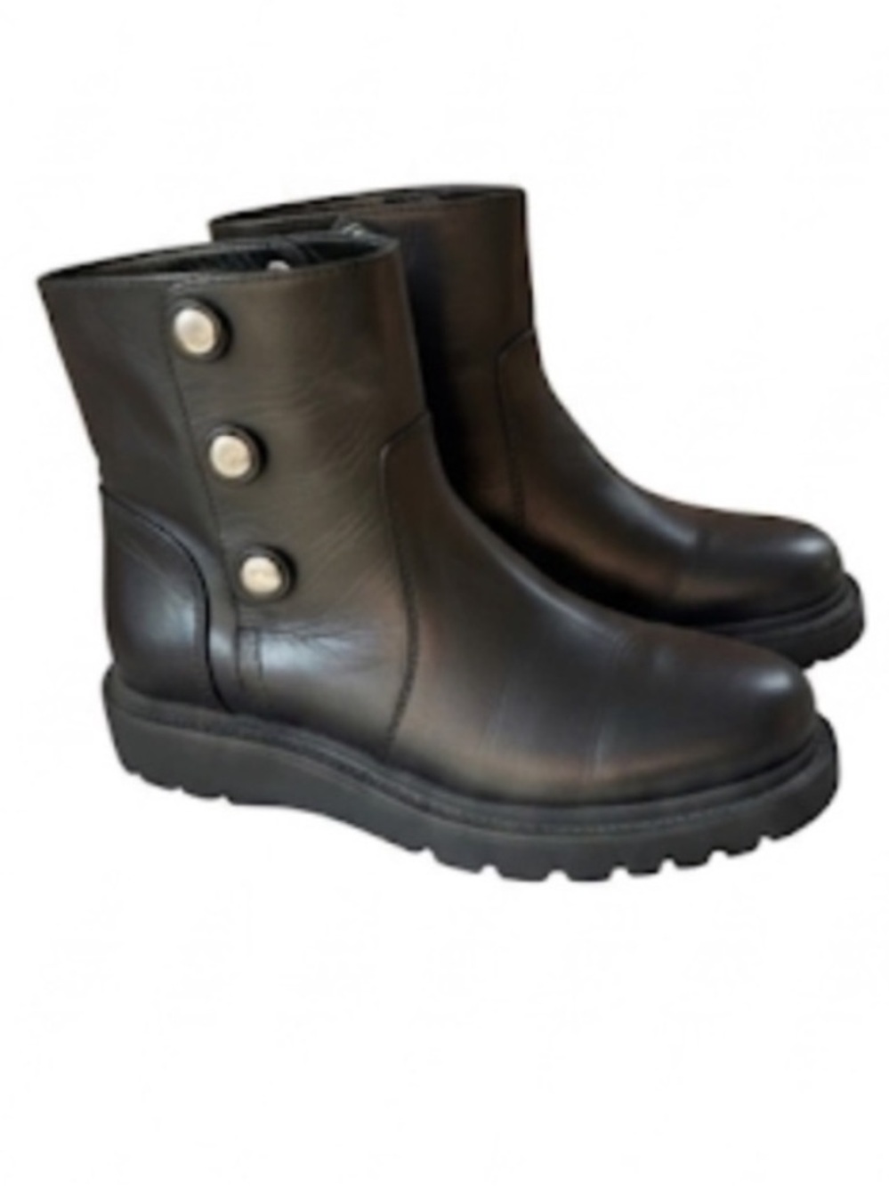 Aquatalia “Carina Moto” Black Leather Boot With Lug Sole Size 5.5